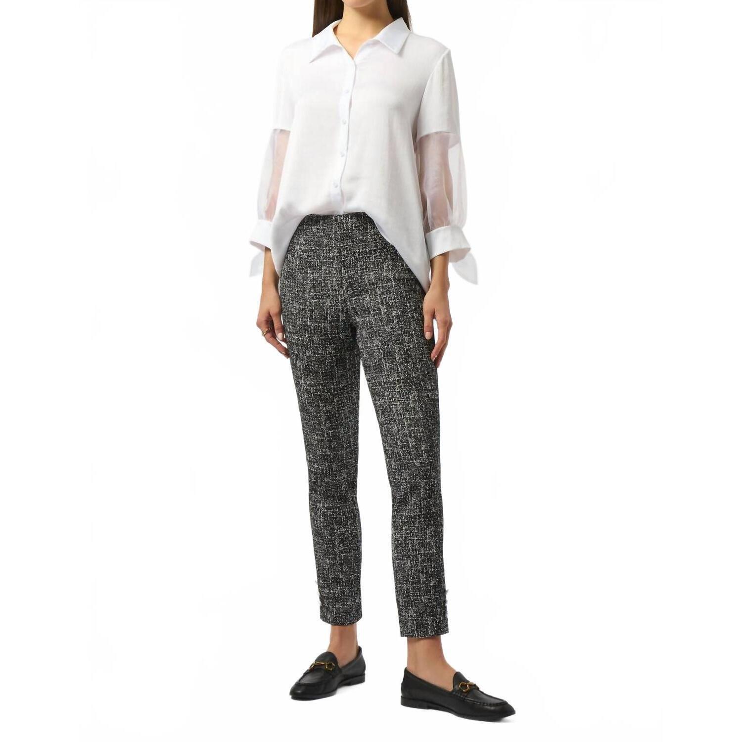 New Joseph Ribkoff Abstract Jacquard Straight Pull-On Pants In Black/Off-White